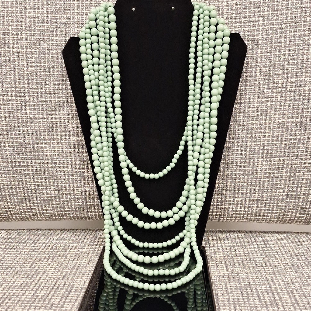 Seven Strand Mint Green Beaded Necklace